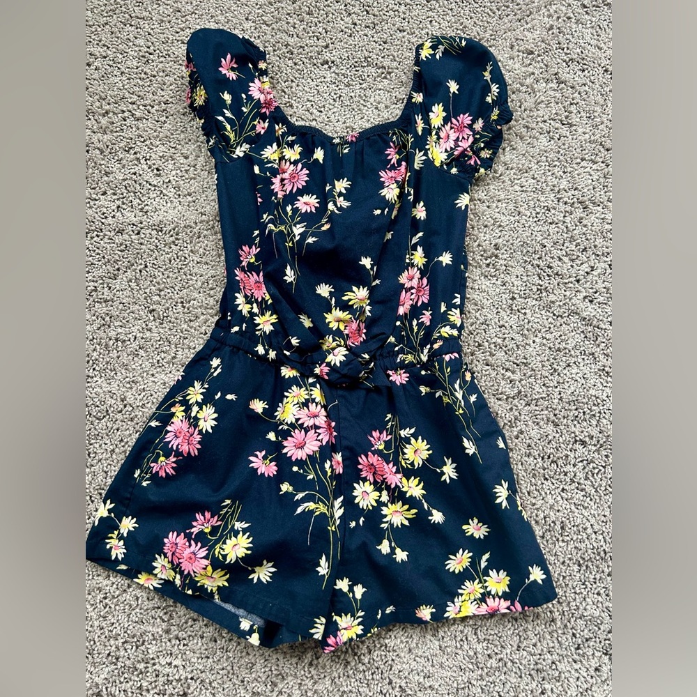 GAP Navy Floral One-Piece Romper with Pink & Yellow Flowers